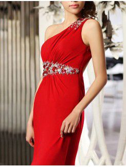 Charmeuse One Shoulder Sweep Train Empire Prom Dress with Crystal