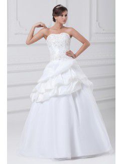 Taffetas e organza lunghezza piano scoop di a-line abito da sposa ricamato