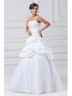 Taffeta and Organza Scoop Floor Length A-line Embroidered Wedding Dress