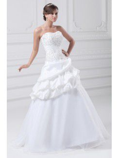 Taffeta and Organza Scoop Floor Length A-line Embroidered Wedding Dress