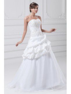 Taffeta and Organza Scoop Floor Length A-line Embroidered Wedding Dress