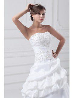 Taffeta and Organza Scoop Floor Length A-line Embroidered Wedding Dress