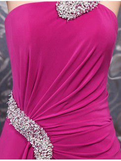 Charmeuse One Shoulder Sweep Train Sheath Prom Dress with Beading