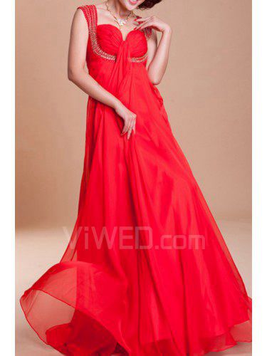 Chiffon Straps Sweep Train Empire Prom Dress with Beading