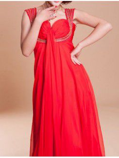 Chiffon Straps Sweep Train Empire Prom Dress with Beading