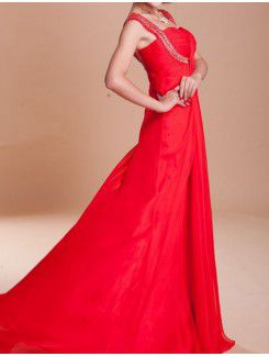 Chiffon Straps Sweep Train Empire Prom Dress with Beading