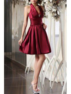 Satin Halter Short Corset Cocktail Dress with Crystal