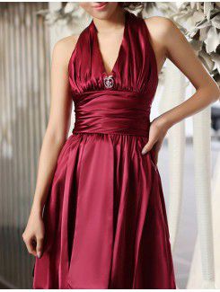 Satin Halter Short Corset Cocktail Dress with Crystal