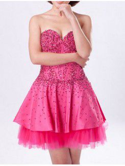 Satin Sweetheart Short Ball Gown Cocktail Dress with Beading