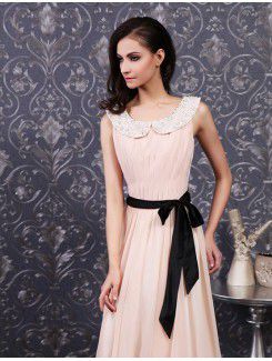 Chiffon Jewel Sweep Train A-line Prom Dress with Beading