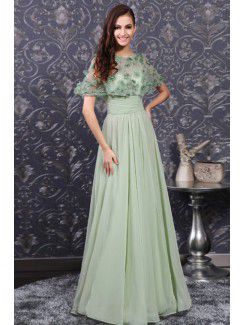 Chiffon juwel bodenlangen a-linie abendkleid mit perlen