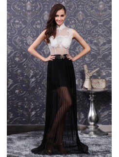 Lace High Collar Sweep Train Corset Prom Dress