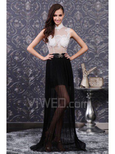 Lace High Collar Sweep Train Corset Prom Dress