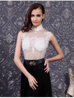 Lace High Collar Sweep Train Corset Prom Dress