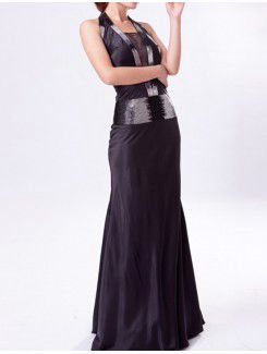 Charmeuse Halter Floor Length Sheath Prom Dress with Sequins