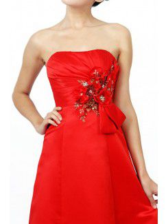 Satin Strapless Floor Length A-line Prom Dress with Embroidered