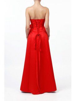 Satin Strapless Floor Length A-line Prom Dress with Embroidered