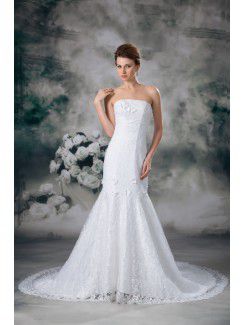 Pizzo senza spalline sweep treno guaina abito da sposa ricamato