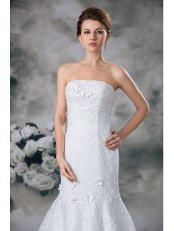 Lace Strapless Sweep Train Sheath Embroidered Wedding Dress