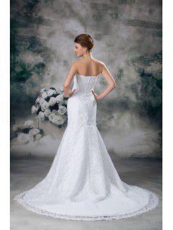 Lace Strapless Sweep Train Sheath Embroidered Wedding Dress