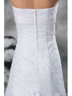 Lace Strapless Sweep Train Sheath Embroidered Wedding Dress