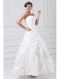 Taffeta Strapless Ankle-Length A-line Embroidered Wedding Dress