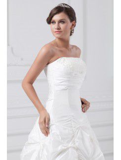 Taffeta Strapless Ankle-Length A-line Embroidered Wedding Dress