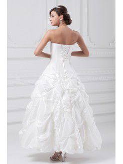 Taffeta Strapless Ankle-Length A-line Embroidered Wedding Dress