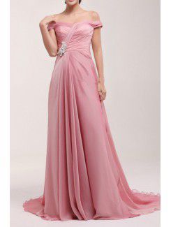 Chiffon Off-the-Shoulder Chapel Train A-line Prom Dress with Sequins