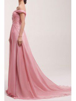 Chiffon Off-the-Shoulder Chapel Train A-line Prom Dress with Sequins