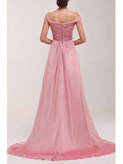 Chiffon Off-the-Shoulder Chapel Train A-line Prom Dress with Sequins