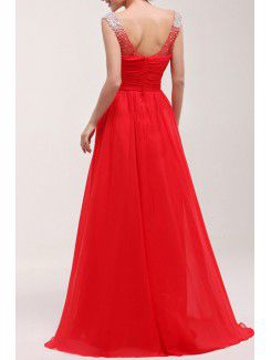 Chiffon V-neck Sweep Train A-line Prom Dress with Sequins