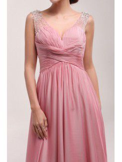 Chiffon V-neck Sweep Train A-line Prom Dress with Sequins