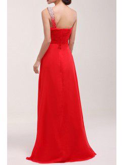 Chiffon One Shoulder Sweep Train Corset Prom Dress with Sequins