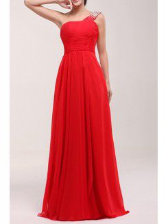 Chiffon One Shoulder Sweep Train Corset Prom Dress with Sequins