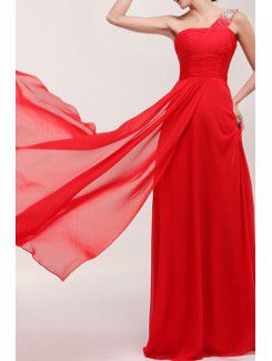 Chiffon One Shoulder Sweep Train Corset Prom Dress with Sequins