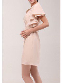 Chiffon One Shoulder Short Sheath Cocktail Dress