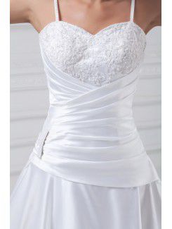 Satin Spaghetti Sweep Train A-line Embroidered Wedding Dress