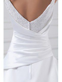 Satin Spaghetti Sweep Train A-line Embroidered Wedding Dress