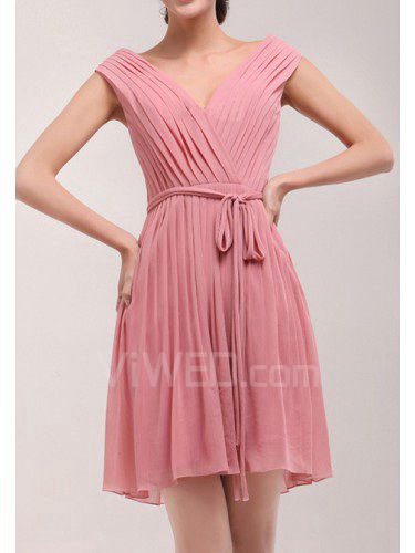 Chiffon V-neck Short Empire Cocktail Dress