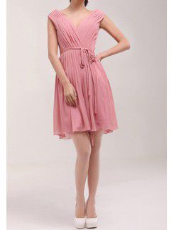 Chiffon V-neck Short Empire Cocktail Dress