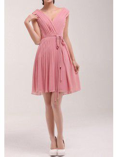 Chiffon V-neck Short Empire Cocktail Dress