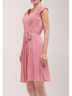 Chiffon V-neck Short Empire Cocktail Dress