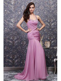 Chiffon halter sweep treno sirena vestito con abito da perline