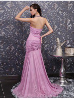 Chiffon Halter Sweep Train Mermaid Prom Dress with Beading