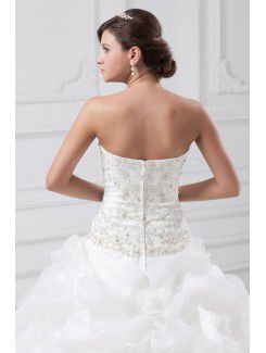 Organza Strapless Sweep Train A-line Embroidered Wedding Dress