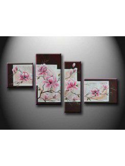 Hand-painted Flower Oil Painting with Stretched Frame-Set of 4