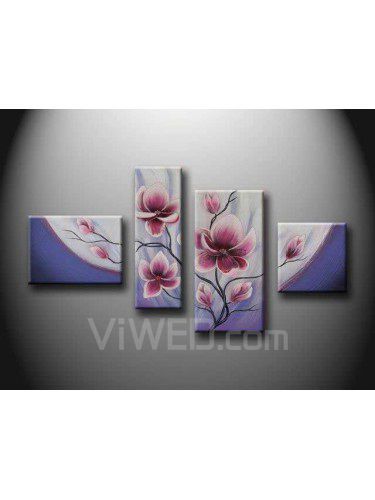 Hand-painted Flower Oil Painting with Stretched Frame-Set of 4