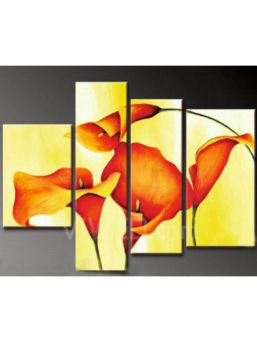 Pintados à mão pintura a óleo da flor com quadro esticado-conjunto de 4