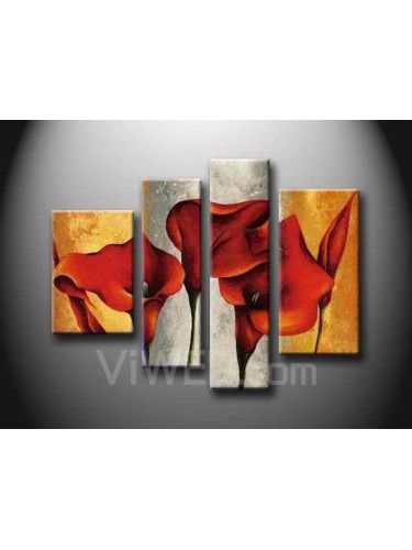 Flower Hand-painted Oil Painting with Stretched Frame-Set of 4